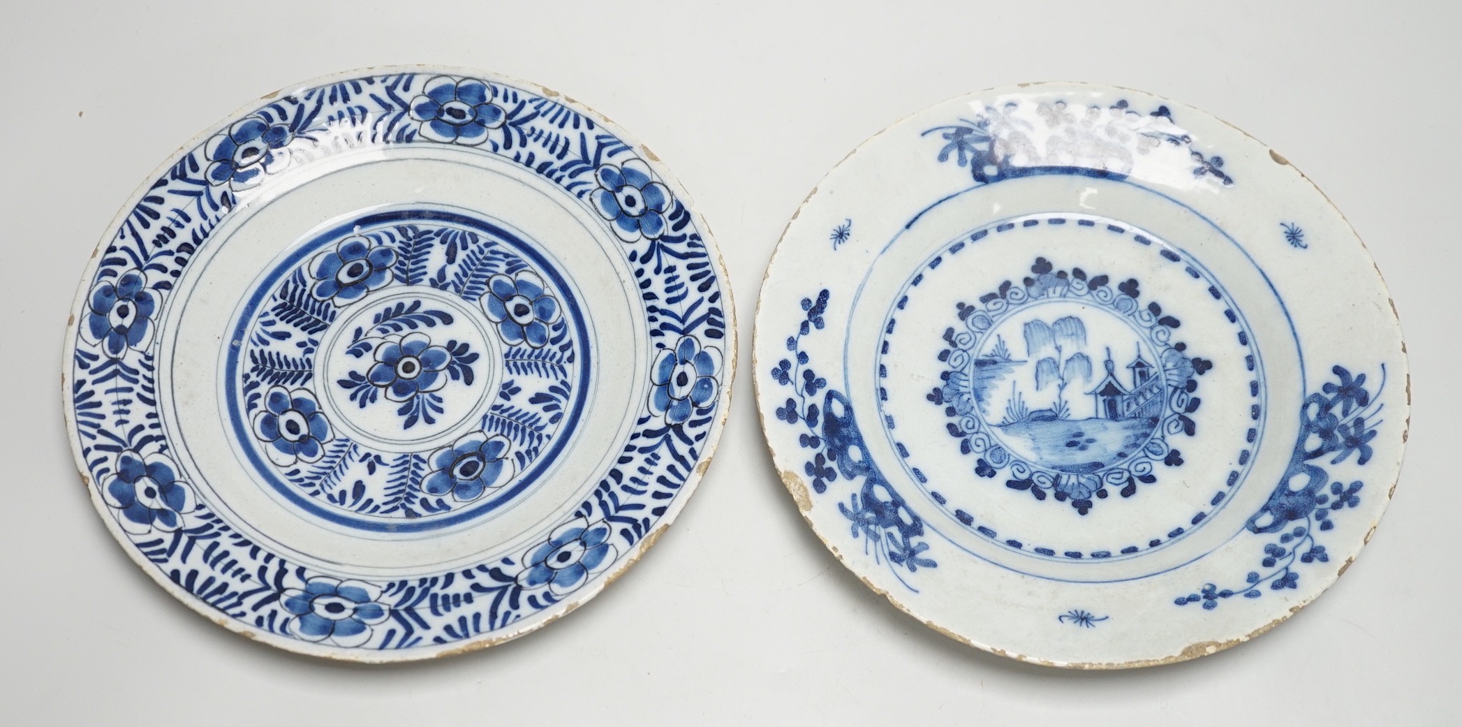 Two 18th century Delft plates, 24cm